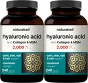 NatureBell 2 Pack Acides Hyaluronique Suppléments 2 000 mg 480 Capsules totales, avec MSM et collagène bovin hydrolysé – 3 en 1 Support pour l'hydratation de la peau, la lubrification articulaire, les cheveux et la santé des yeux