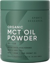 Recherche sportive Poudre d'huile MCT biologique - MCT kéto et végétalien C8, C10 de noix de coco - Cerveau et carburant corporel acide gras, sans OGM et sans gluten - Sans saveur, parfait dans le café, le thé et les protéines Shakes - 10,6 oz