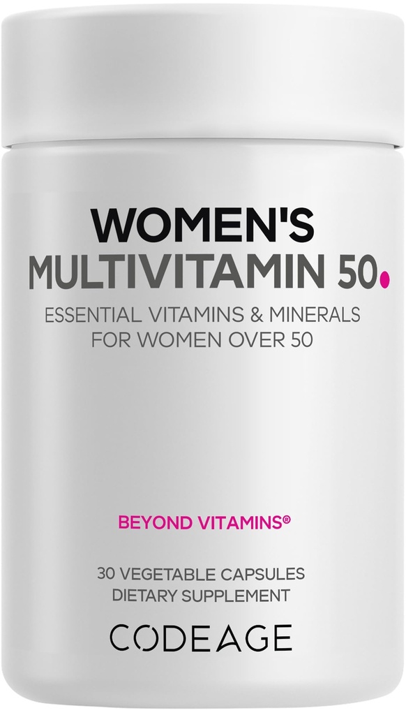 Codeage Women’s Multivitamin 50 - Essential Vitamins for Women Over 50, Methylated Folate, Magnesium, Selenium, Vitamin B6, B12, D3 Antioxidants - 1 Pill Per Serving - Gluten-Free - 30 Capsules