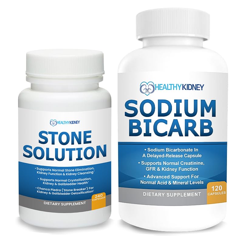 Solution de pierre Capsules- Dissolver naturel, support de pierre de rein et nettoyant de rein, 60 portions + bicarbonate de sodium 650mg Capsules de libération différée pour soutenir la fonction normale de rein, 120 pilules