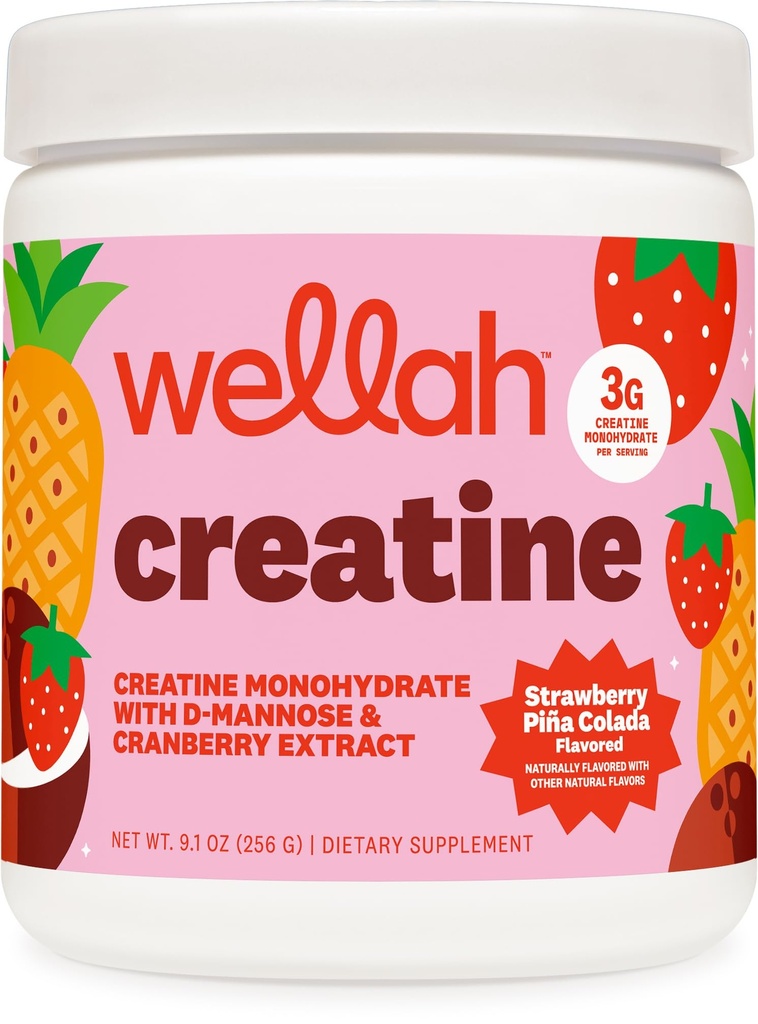 Wellah Creatine for Women (50 Servings, Strawberry Pina Colada) - Creatine Monohydrate with Dandelion & Cranberry Extract