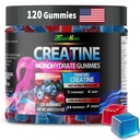 Creatine Monohydrate Gummies 5g (5000mg), Sugar-Free Creatine, Pre-Workout Energy, Veg, Non-GMO, for Men & Women - 120 Count Cherry Flavor with Blueberry Flavor