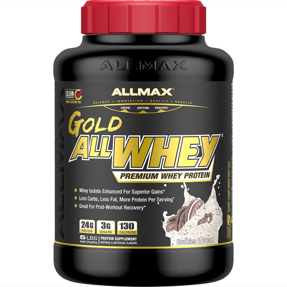 ALLMAX Gold ALLWHEY Whey Protein Powder, Cookies & Cream, 5 lb, 24g Protein Per Scoop, High Protein for Muscle Recovery, Lean Muscle Growth & Post Workout Nutrition, Gluten Free, 71 Servings