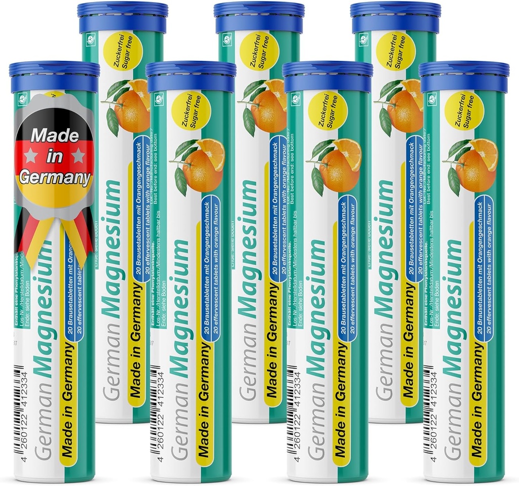 Supplément d'oxyde de magnésium allemand (comprimés effervescents) Arôme orange – 200 mg de magnésium par portion (sans sucre), végétalien – T & D Pharma – Fabriqué en Allemagne