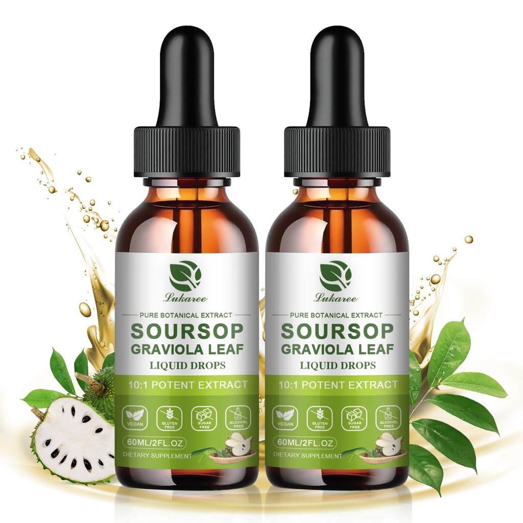 Lukaree Pure Soursop Graviola Leaf Extract for Immunity, Gut Health & Natural Energy Support – Soursop Bitters Liquid with Cold Extract – Vegan | Gluten-Free | 2 Fl Oz (2 Pack