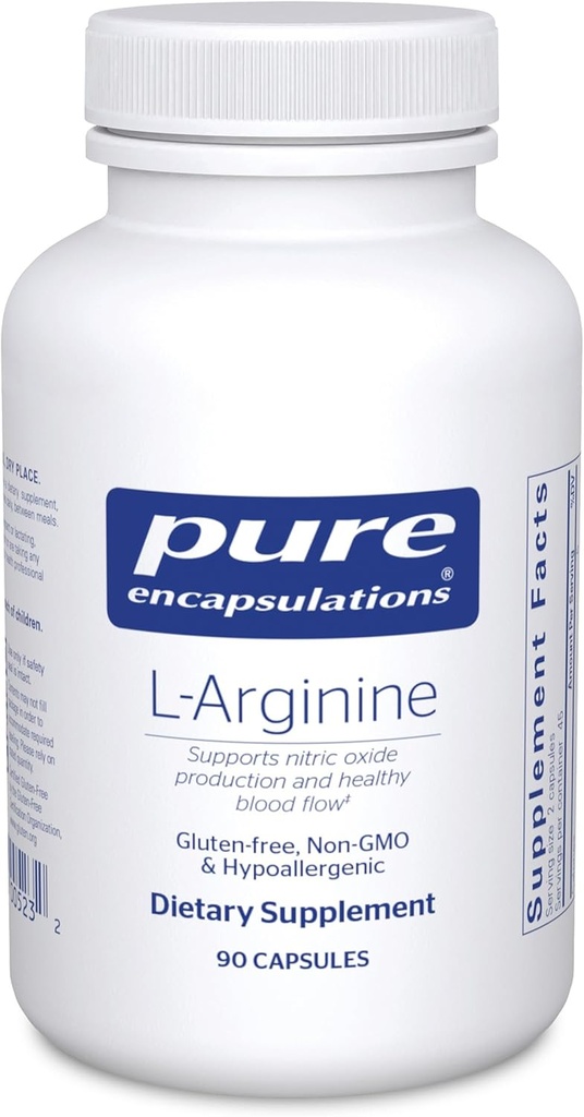 Pure Encapsulations L-Arginine - 1,400 mg - Support Nitric Oxide Production - Heart Health & Blood Flow - Gluten Free & Non-GMO - 90 Capsules