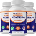 Vitamatic 3 Pack Vitamine D3 50 000 UI (sous forme de Cholecalciferol), Une fois par semaine Dose, 1250 mcg, 60 Capsules de Veggie 1 an d'approvisionnement, Formule progressive d'aide aux carences en vitamine D