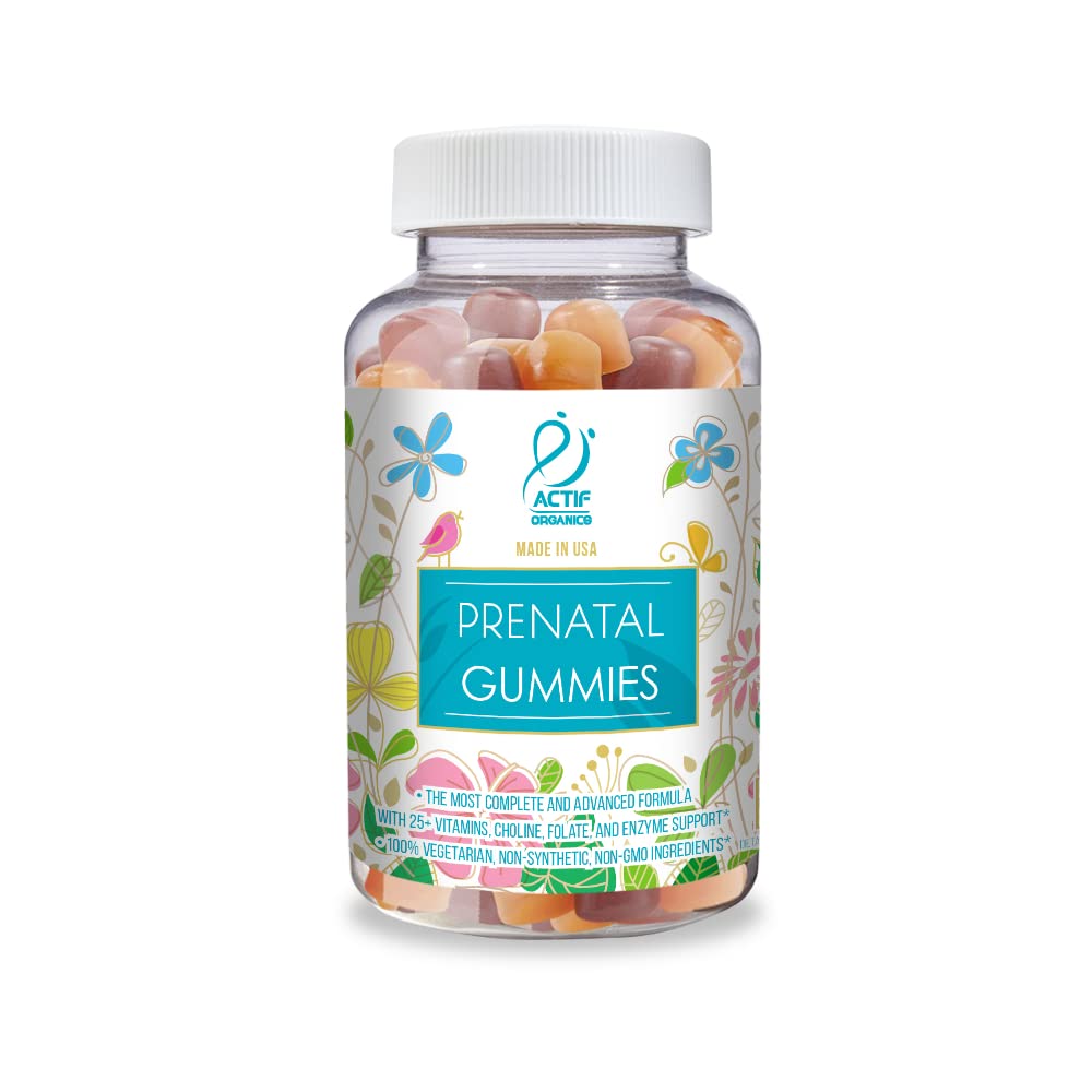 Actif Gommies prénatales avec 25+ Vitamines organiques et mélange de plantes biologiques - Non-OGM, 100% Végétarien, 90 Compte, Fabriqué aux États-Unis