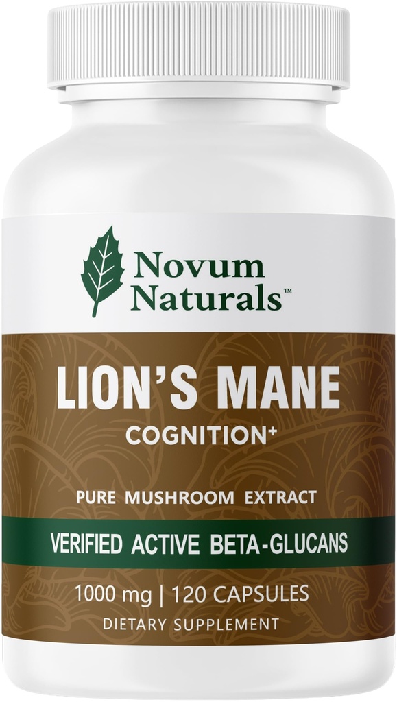 Lion’s Mane Mushroom Extract (120 Capsules) - Verified Active 40% Beta Glucans for Cognition - Memory, Focus, Brain & Immune Health Supplement - Vegan, Non-GMO, 60 Servings