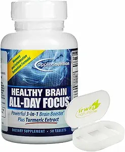 Nutrition Cerveau sain Toute la journée Focus Tumeric Extract Supplément 50 comprimés avec cas de pilule