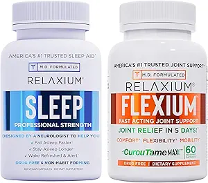 Relaxium Sleep & Joint Relief Bundle, Melatonin & Ashwagandha Sleep Aid + CurcuTame & Glucosamine Chondroitin, 60 capsules chacune, sans médicament pour la santé du sommeil et des articulations
