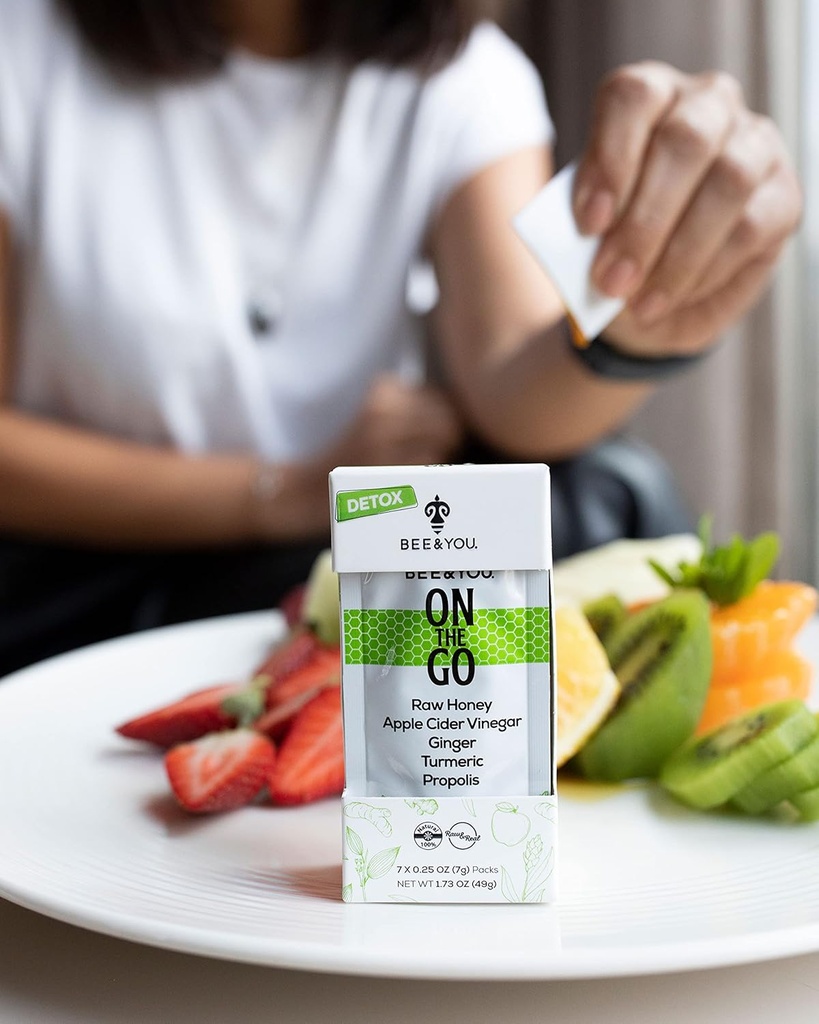 Bee and You On The Go, supplément de soutien immunitaire, miel cru, extrait de propolis, vinaigre de cidre de pomme, gingembre, curcuma, cannelle, super-alimentation, grand dégustation, pour les enfants et les adultes, 7 pack