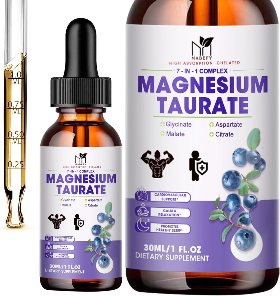 2 Pack de Taurate de magnésium liquide, Glycinat, Malate, Aspartate, Citrate Calm supplément complexe de magnésium pour cardiovasculaire, sommeil, calmant, support des crampes