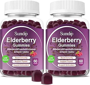 Gommies de mûre aînée avec du zinc et de la vitamine C Immune Soutien compléments alimentaires Berry Flavor Gommy végétalien sans OGM sans gluten 60 Gommies-2 Pack