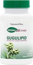 Natures Plus Herbal Actives Gugulipid - 750 mg, 2,5 % Guggulstérones - 60 Capsules Vegan - Supplément botanique ayurvédique - Potence maximale - Végétarien, Sans gluten - 60 portions