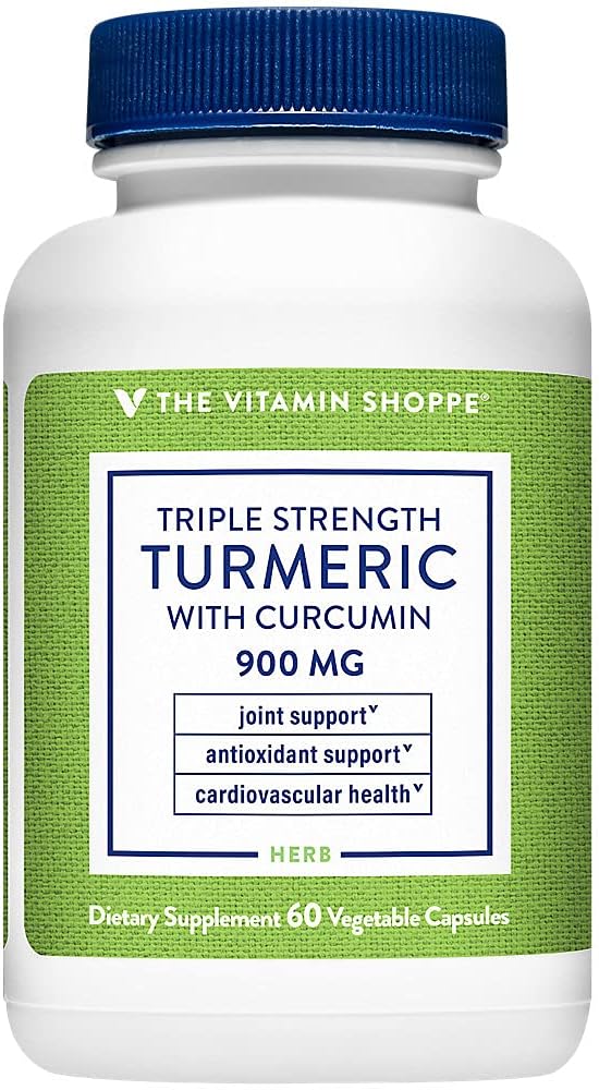 The Vitamin Shoppe Triple Strength Turmeric with Curcumin 900mg, Supports Joint Mobility & Provides Antioxidant Benefits & 5mg Bioperine to Enhance Nutrient Absorption - Once Daily (60 Capsules)