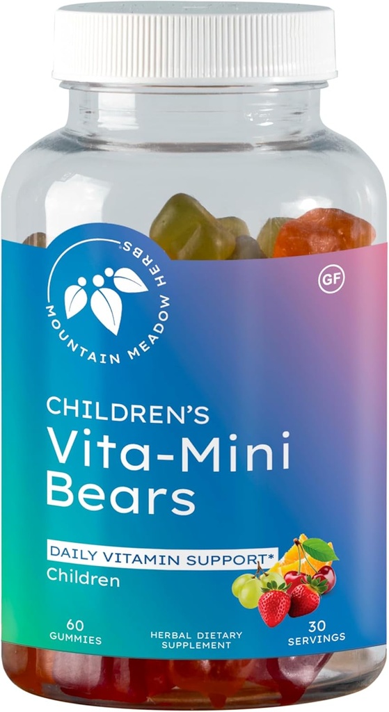 Ours Vita-Mini aux herbes de montagne pour enfants Multivitamine avec biotine, acide folique et pantothénique, Iodine, zinc pour enfants Développement sain de fruits, 60 ct.