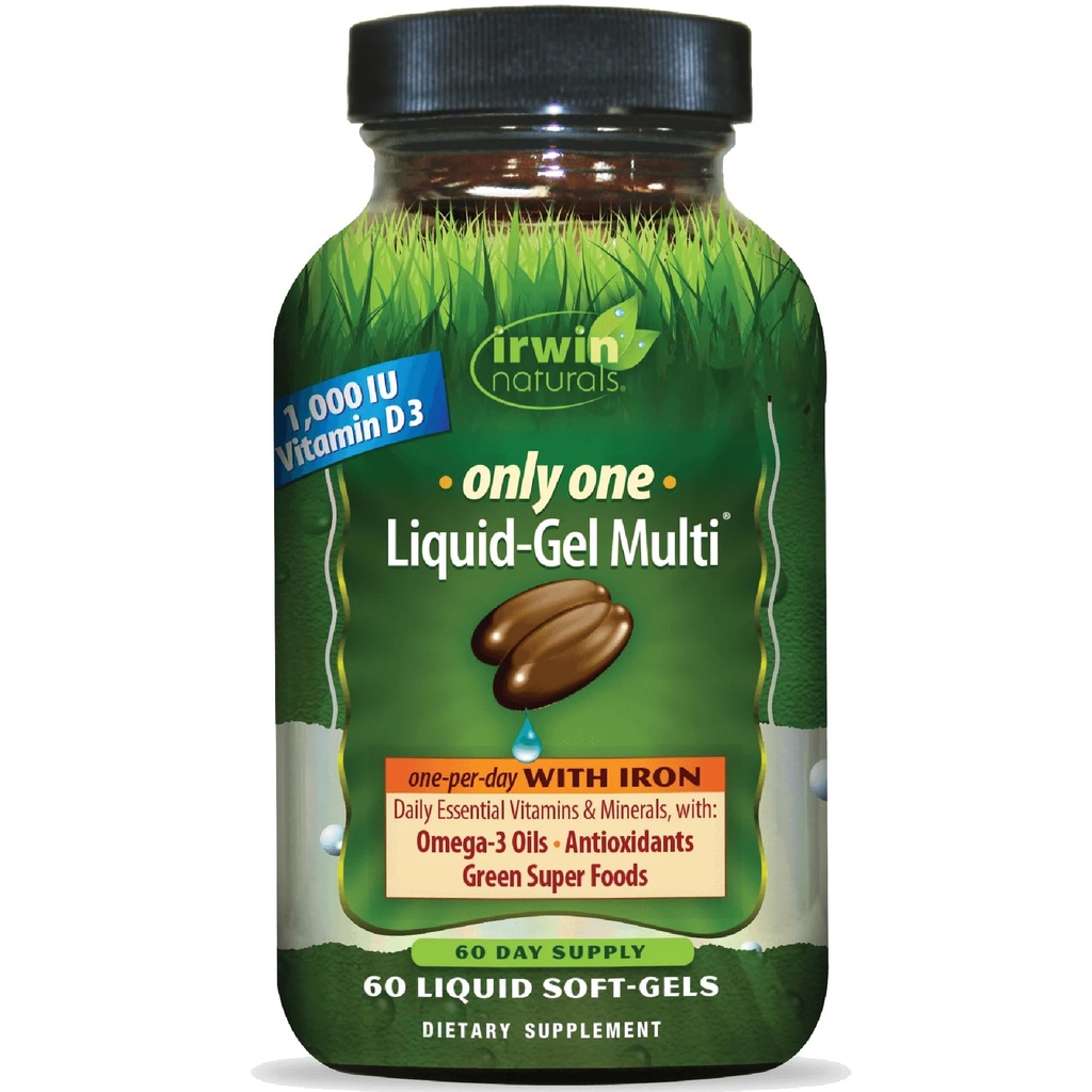 Irwin Naturals seulement un liquide-gel multi avec le fer - 60 liquides softgels - Vitamines essentielles quotidiennes, minéraux, antioxydants, oméga-3s et aliments verts super