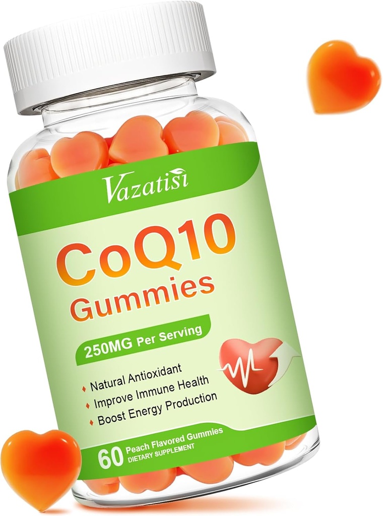 High Absorption CoQ10 Gummies 250 mg, Plus Oméga-3, Magnésium, Vitamine B12 pour l'énergie cellulaire, cerveau et antioxydant, 5X Meilleur supplément Coenzyme d'absorption Q10 - 60 Cts