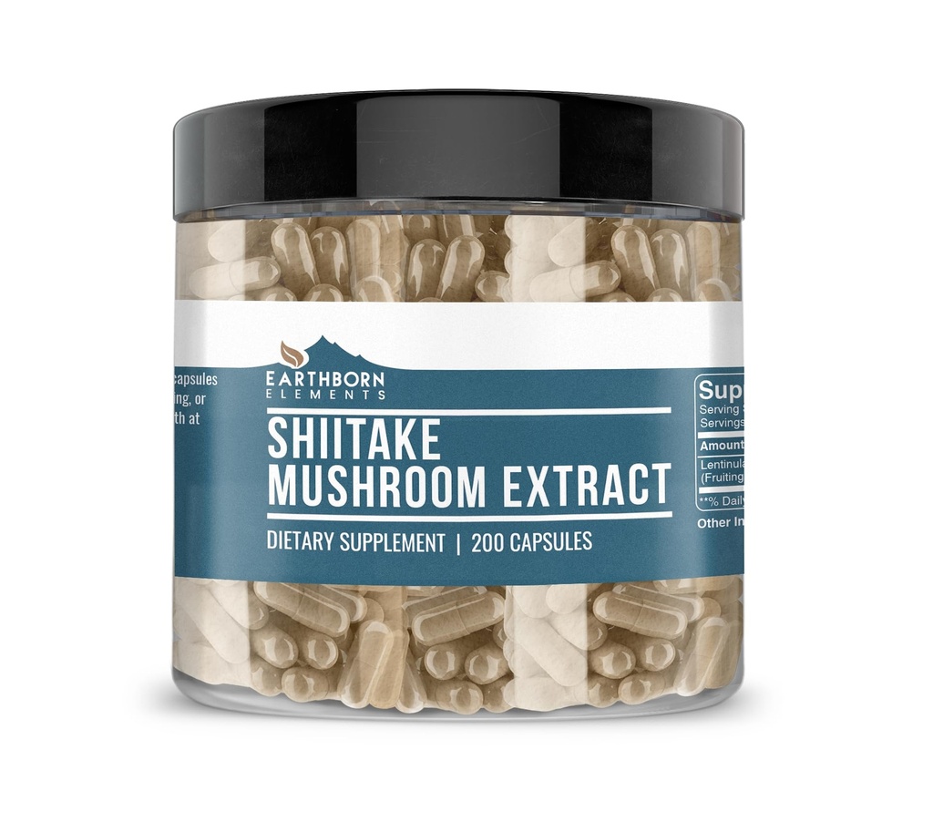 Éléments terriens Extrait de champignons Shiitake 200 Capsules, pures et non diluées, sans additifs