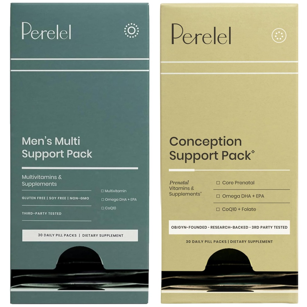 Perelel Conception Support Pack & Men's Multi Support Pack, Multivitamine prénatale pour le bien-être de la fertilité et Multivitamine quotidienne pour le bien-être des hommes, 60 Pill Packs quotidiens