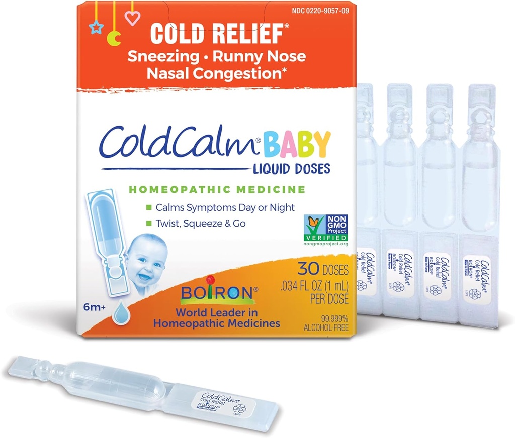 Boiron ColdCalm Baby gouttes à usage unique pour soulager des symptômes froids d'éternuement, de nez runny et de congestion nasale - Doses liquides stériles et non somnolentes - 30 Compte
