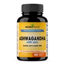 SANDHUHERBALS Sandhu Herbals Ashwagandha Supplement de 60 capsules biologiques 4 en 1 , 1 mois d'approvisionnement avec du zinc, du poivre noir et de l'extrait de basilic Saint.