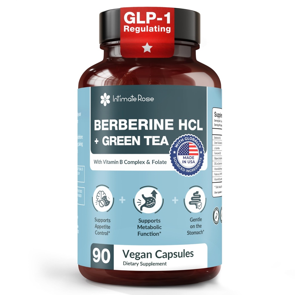 Natural GLP-1 Support for Weight Loss - Metabolic Wellness, Appetite & Craving Control - Berberine Supplement with Green Tea Extract - 90 Capsules
