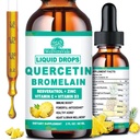 Quercetine avec gouttes liquides de bromelain, 4X plus forte que les capsules et les pilules, 7-en-1 biologique de zinc Quercetine 1000mg avec bromelain 500mg Vitamine C D3 Immune Support pour la santé respiratoire et antioxydant