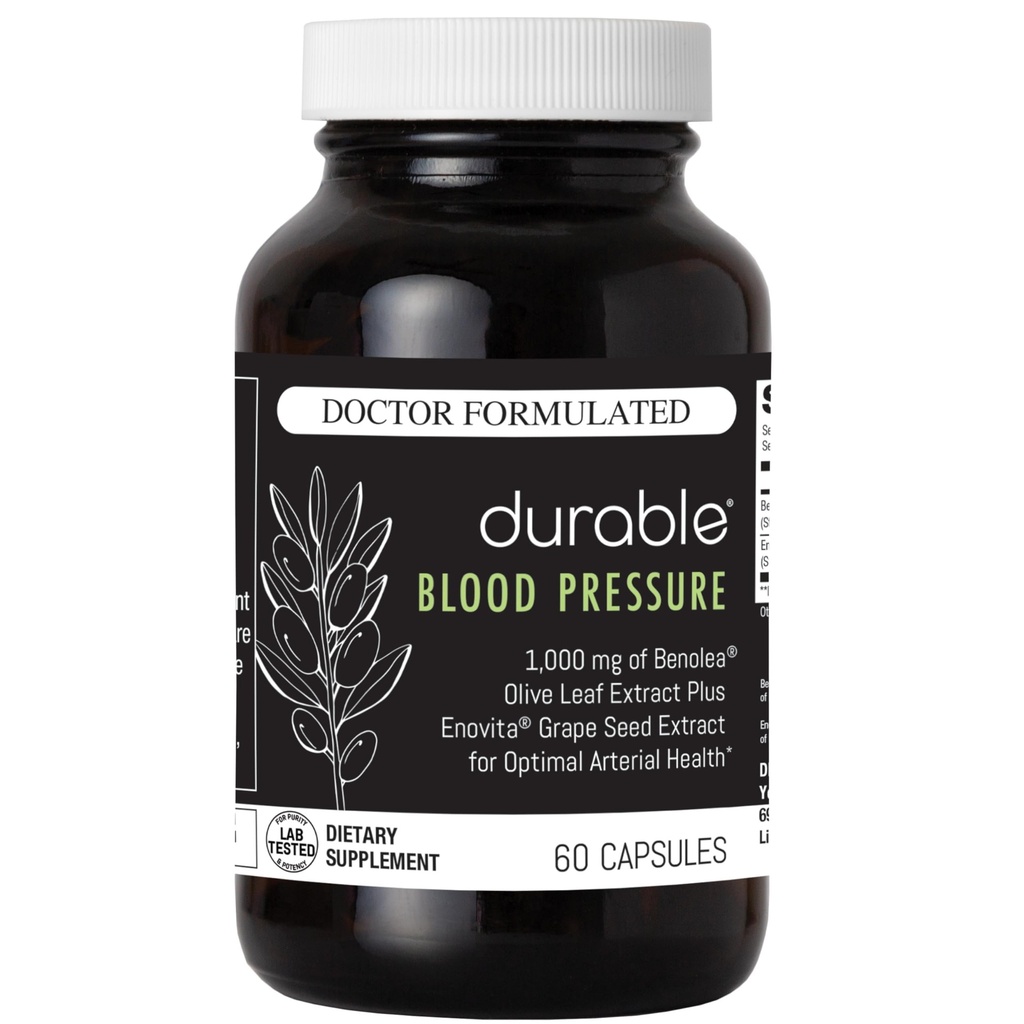 Durable Blood Pressure - Benolea Olive Leaf & Enovita Grape Seed Extract, Two-in-One Formula, Boosts Nitric Oxide, Supports Vascular Health, Made in USA, Doctor-Formulated (60 Count (Pack of 1))