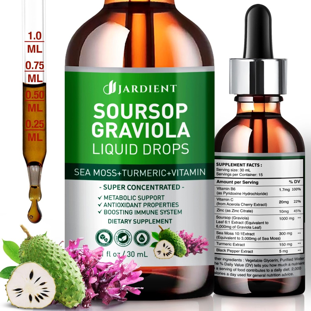 Soursop Bitters Extract Liquid Oil : Graviola Soursop Extract- Organic for Cell Support and Regeneration- Soursop Tincture Edible (Green 1Fl Oz (Pack of 2))