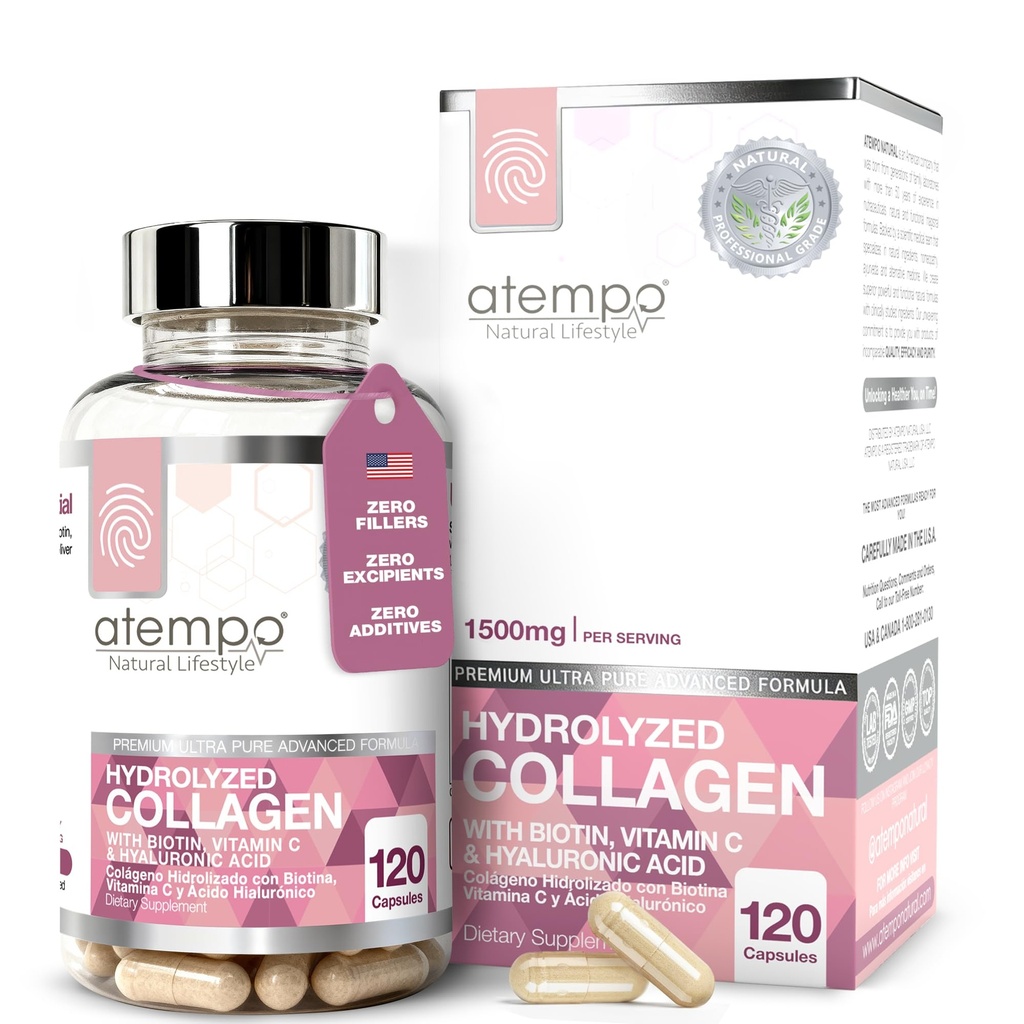 Hydrolyzed Collagen Peptides Pro-Structural Protein for Men and Women 1500mg, Multi Dietary Supplement for Skin, Hair, Bones and Joint Support, 120 Capsules