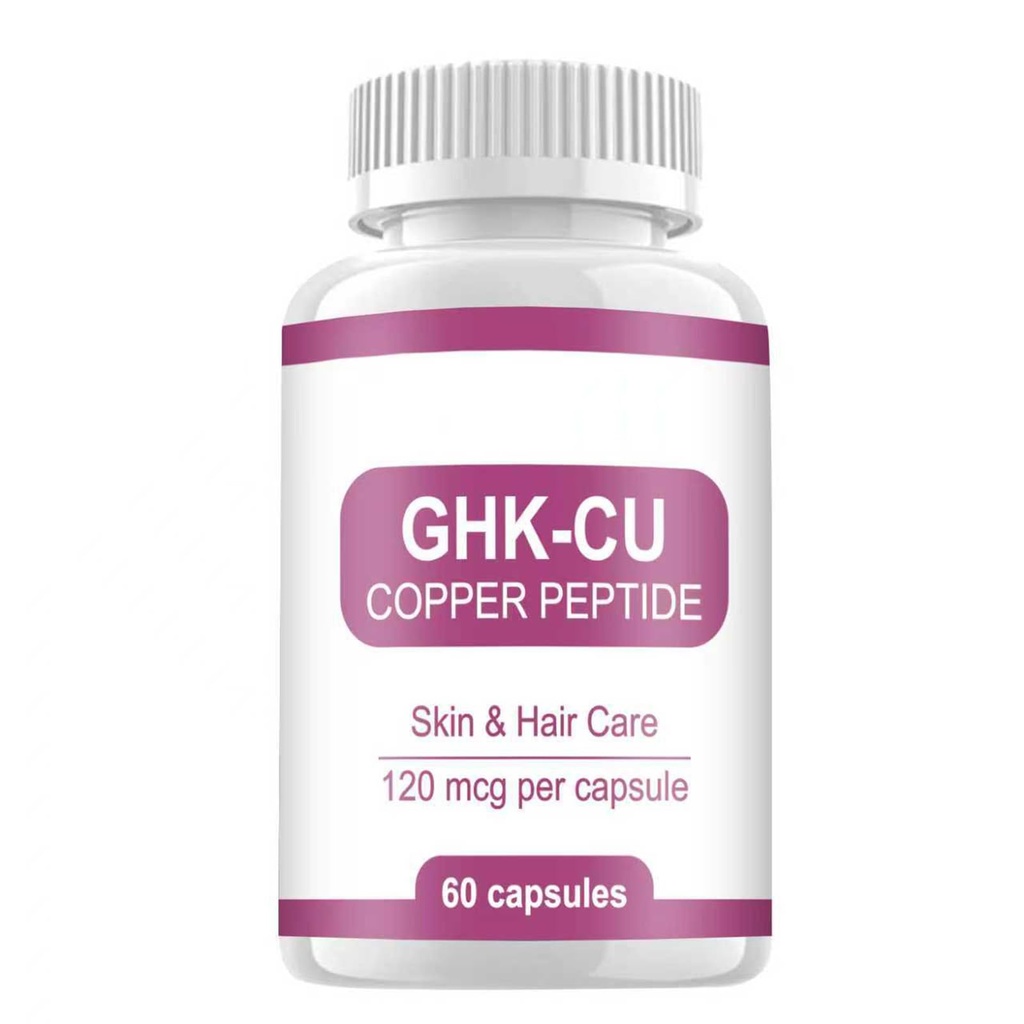GHK-Cu Copper Peptide Supplement, 120mcg Vegan High Potency Promotes Skin Repair, Radiant Skin Elasticity, Anti-Aging & Hair Growth Support-60ct