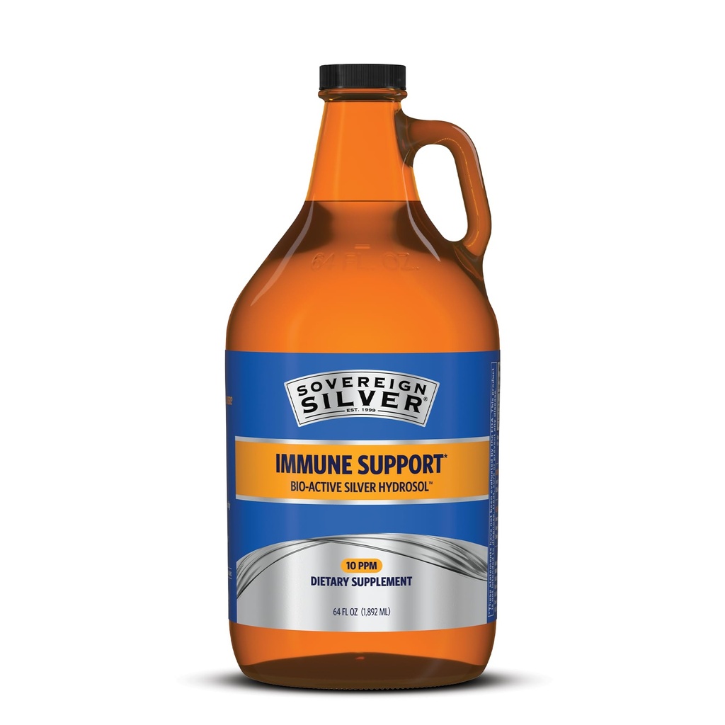 Support immune en argent souverain - Argent colloïdal, hydrosol en argent bioactif, 10 ppm, haut de torsion liquide, 64 Fl Oz, (1 892 mL)