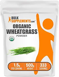 BulkSupplements.com Organic Wheatgrass Powder - Organic Super Greens Powder, Superfoods Supplement - Vegan & Gluten Free, 1.5g per Serving, 500g (1.1 lbs) (Pack of 1)