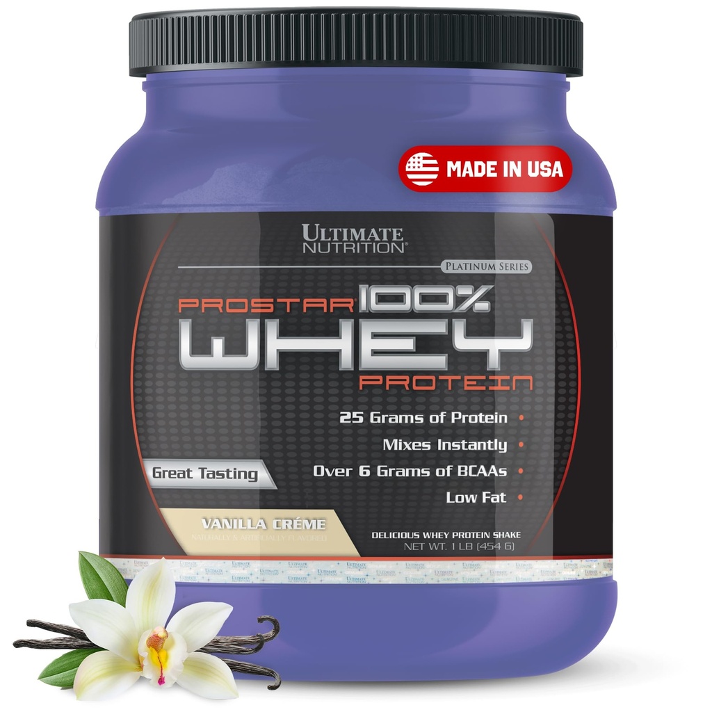 Ultimate Nutrition Prostar Whey Protein Powder Isolate, Vanilla - Low Carb, High Protein Powder Shake for Muscle Gain & Recovery - Low Sodium, Low-Fat & Keto Friendly - 1 lb Tub