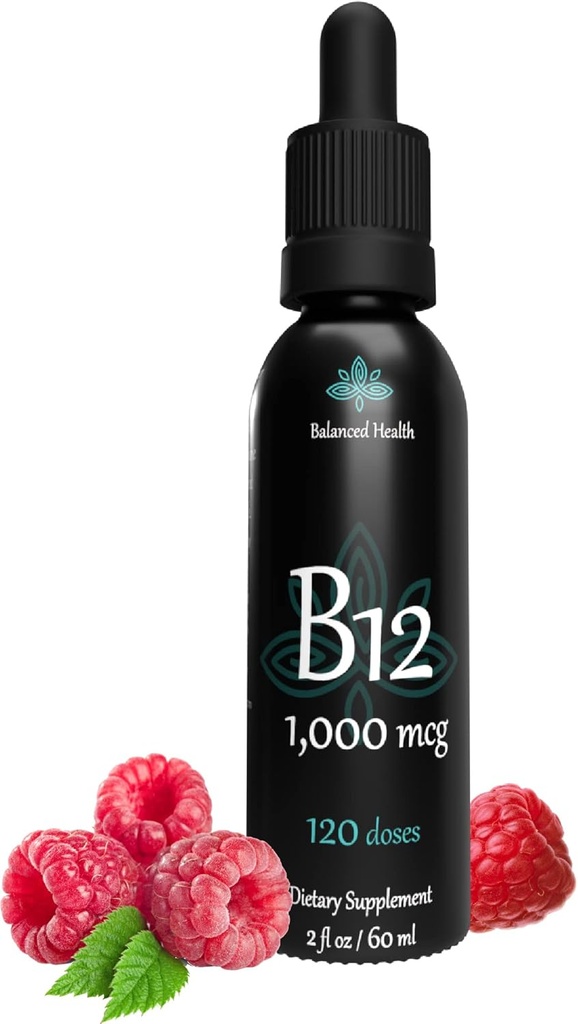 B12 1 000 mcg, 2 oz 120 portions, framboise, méthylcobalamine, gouttes sublinguales