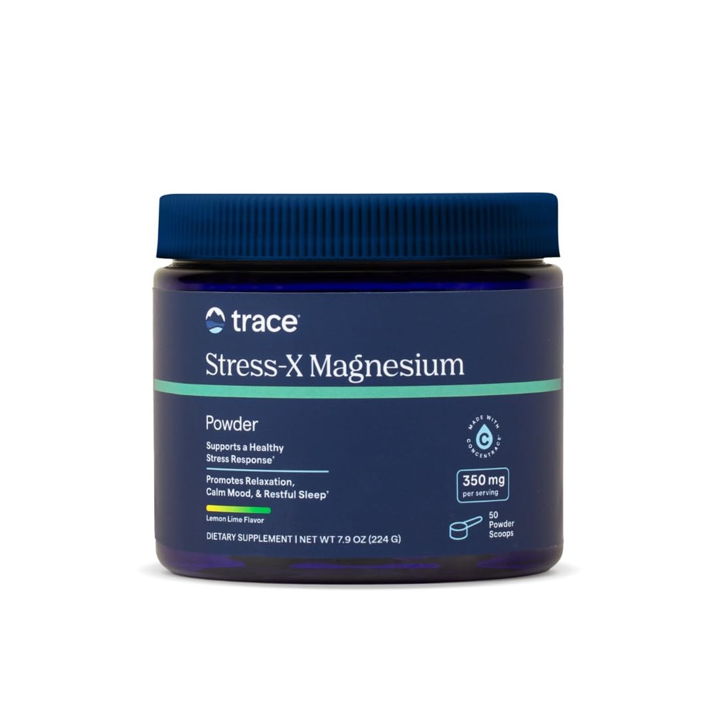 Trace Minerals Stress-X Magnésium, 350mg - Supplément de magnésium en poudre pour soutenir la relaxation et la récupération musculaires - Supplément minéral de soutien au sommeil reposant - L'arôme de lime de citron, 7,9 oz (50 portions)