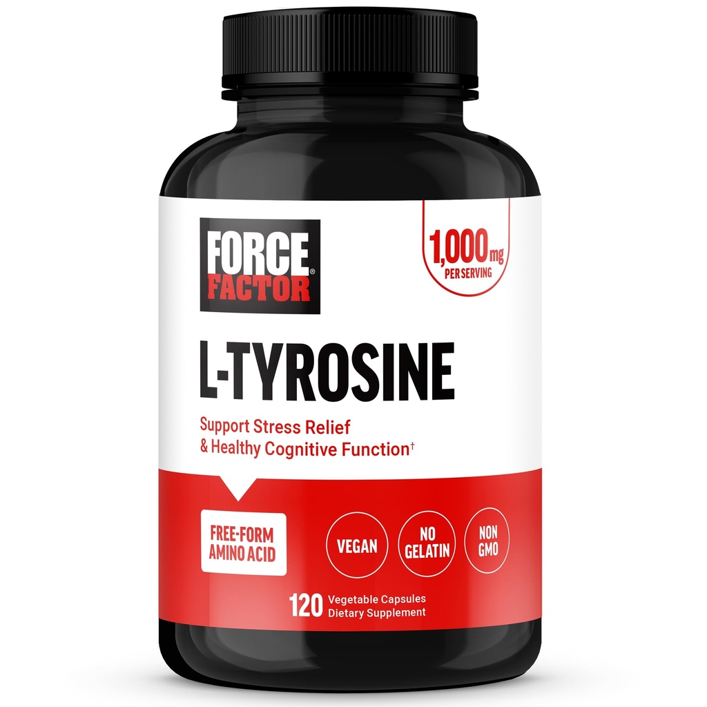 FACTEUR DE FORCE L Supplément anti-stress à la tyrosine, Suppléments pour la santé du cerveau à la L-Tyrosine pour adultes, Capsules L-Tyrosine 500mg, forme libre, végétalien, sans gélatine, sans OGM, 120 Capsules