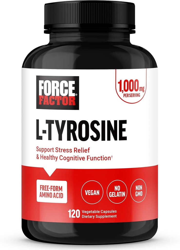 FACTEUR DE FORCE L Supplément anti-stress à la tyrosine, Suppléments pour la santé du cerveau à la L-Tyrosine pour adultes, Capsules L-Tyrosine 500mg, forme libre, végétalien, sans gélatine, sans OGM, 120 Capsules