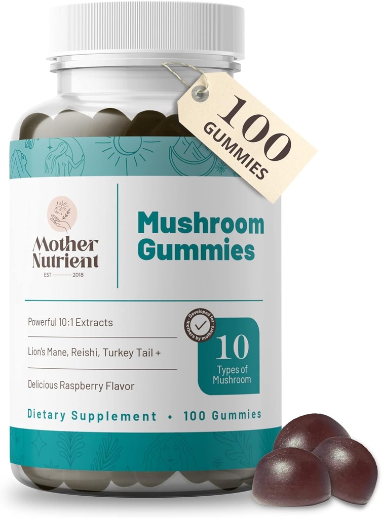 Supplément de Champignons Gummies- Supplément de Champignons Multi Extrait Pur- Chaga, Reishi, Cordyceps & Lion's Mane - 50 jours d'approvisionnement Gummies à croustilles (100 pcs)