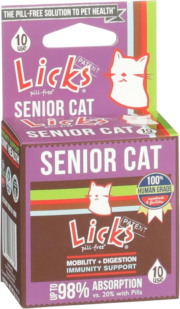 Chat senior sans pilules - Supplément de soutien et de digestion pour chats seniors - Vitamines immunitaires et suppléments de santé cardiaque pour chats plus âgés - Gel Packets - 10 Usage