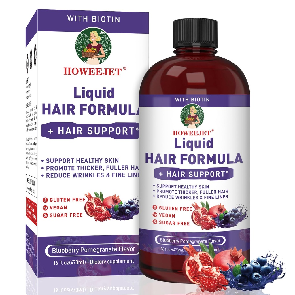 Liquid Multivitamin for Hair Formula | Biotin 2500mcg | Healthy Hair Habits | Clinically Tested for Thicker Hair & Skin Elasticity for Women | Ages 18+ | 16 Fl Oz (Blueberry Pomegranate Flavor)