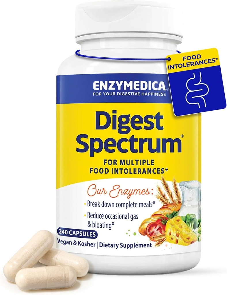 Enzymedica Digest Spectrum, enzymes digestives avancées pour les femmes et les hommes, soutient la digestion et les intolérances alimentaires multiples, formule à action rapide pour le gaz et le dégel, 240 capsules