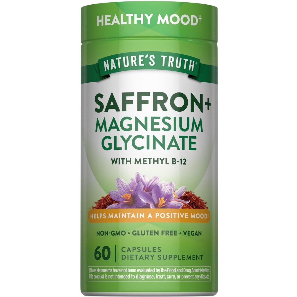 Nature's Truth Saffron Extract Capsules | with Magnesium Glycinate and Vitamin B-12 | 60 Count | Vegan, Non-GMO & Gluten Free Supplement