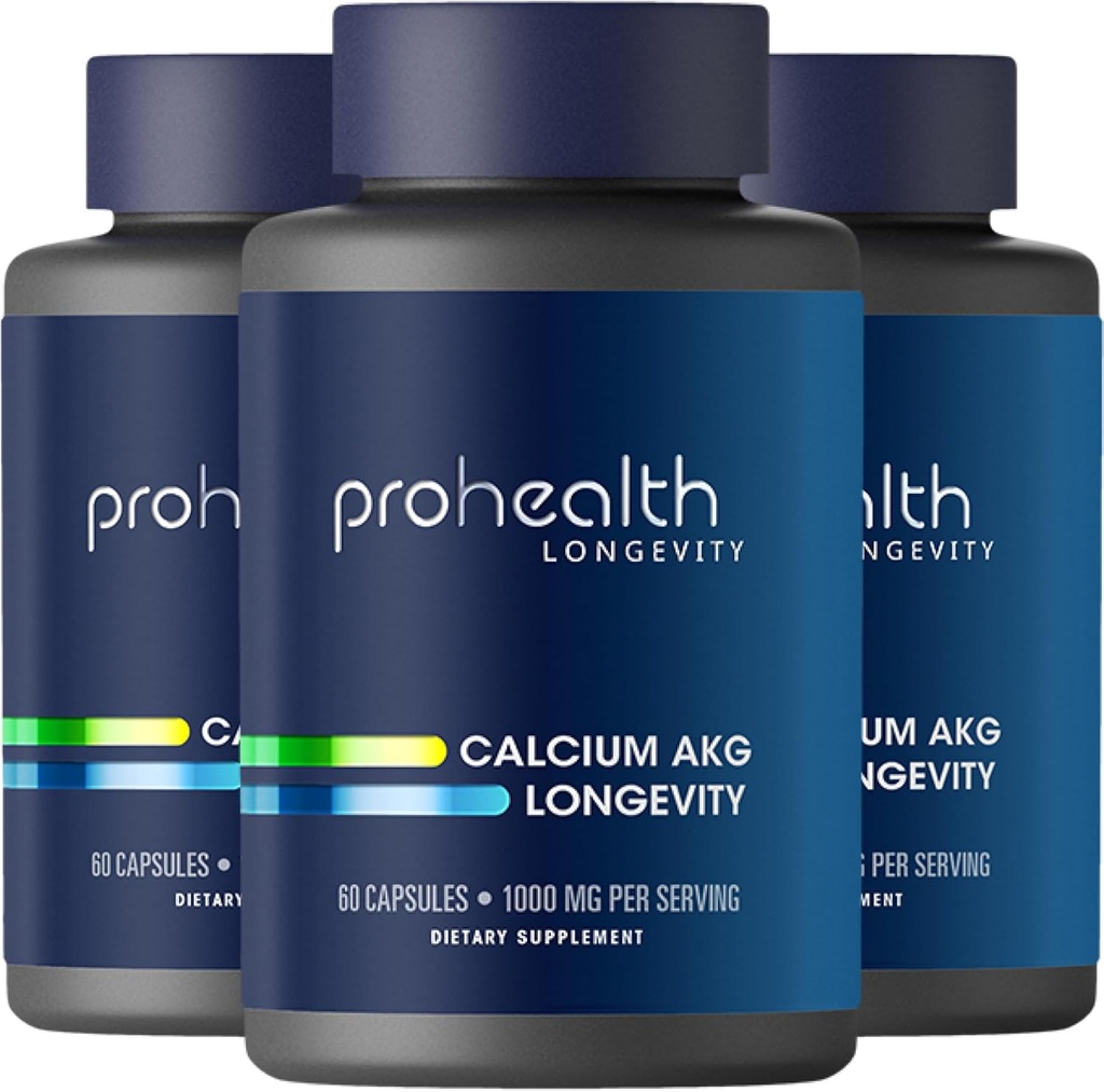 ProHealth, Ca AKG Supplément (Alpha Ketoglutarate) (1 000 mg par 2 gélules, 60 gélules). Soutient l'énergie cellulaire, la fonction métabolique et les processus de vieillissement en santé (3 pack)