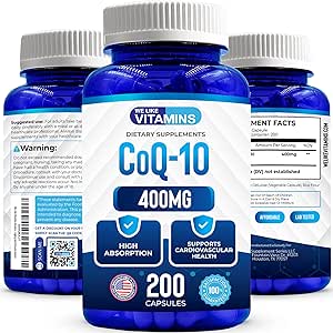 Nous aimons les vitamines CoQ10 400mg par portion - 200 Capsules CoQ-10 - Capsule végétarienne - Antioxydant Co Q-10 Coenzyme