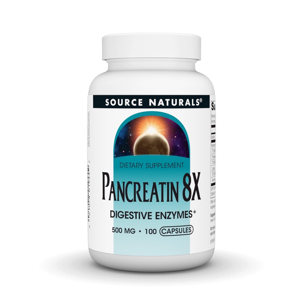 Source Naturals Pancréatine 8X, 500 mg Enzymes digestifs - 100 Capsules