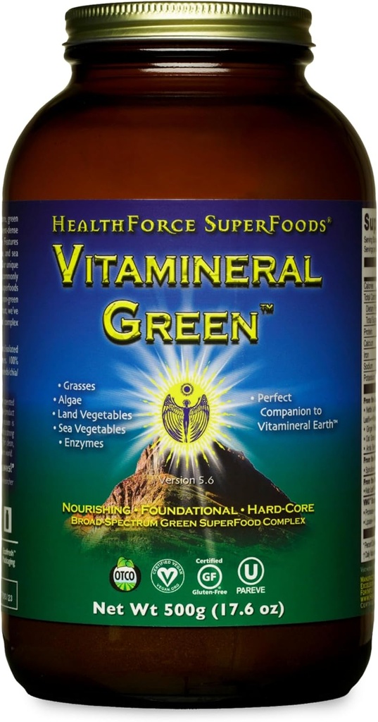 SANTE FORCE SUPERFOODS Vert Vitamineral - Supplément Minéral pour Immune & Thyroïde Support - Supplément Poudre Verte avec Ingrédients de la terre - Sans gluten et végétalien - 500 grammes