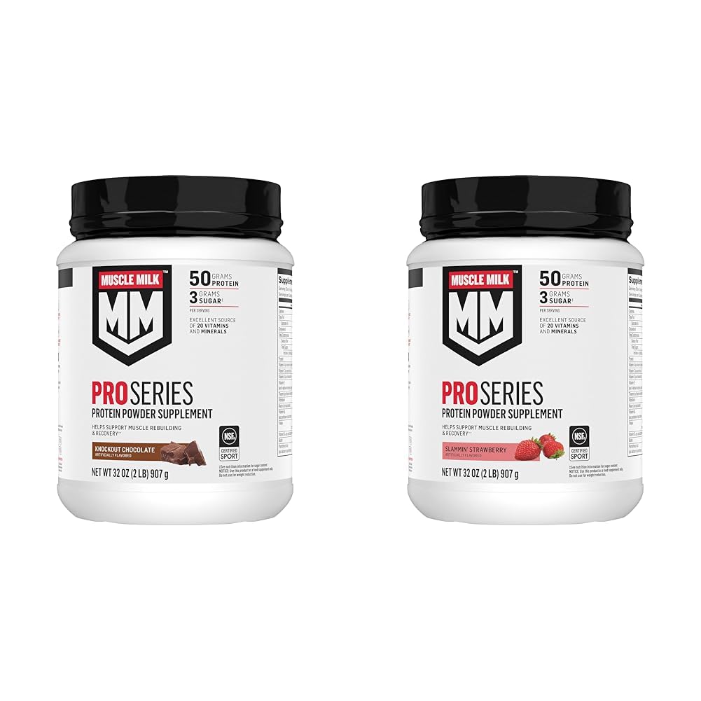 Muscle Milk Pro Series Protein Powder, Knockout Chocolate & Strawberry, 2 Pound Each, 50g Protein, 20 Vitamins & Minerals